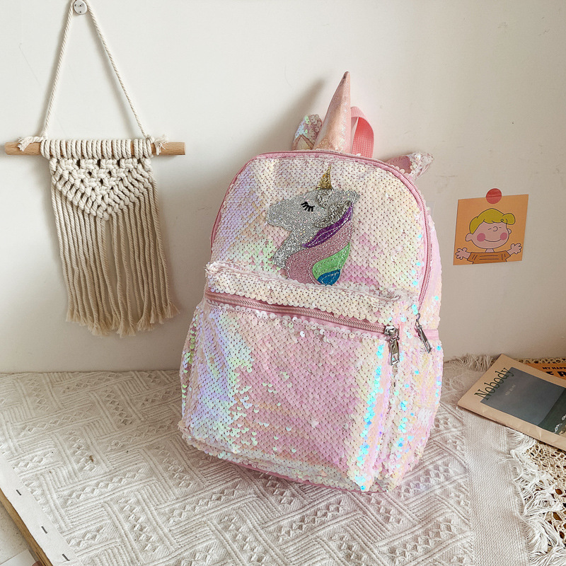 Fashion Backpack Women - Pul Payetli Unicorn Sırt Çantası Pembe