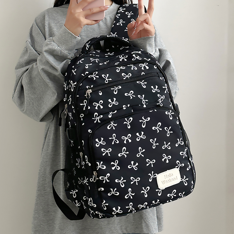 Sling Backpack Shoulder - 3 Parçalı Sevimli Fiyonk Baskılı Sırt