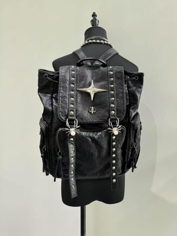 Leather Backpack Vintage - Gotik Punk PU Deri omuzdan askili