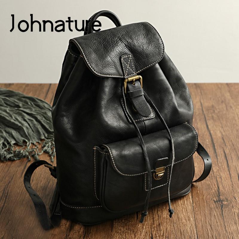 Leather Backpack Vintage - Johnature eğlence seyahat çantası doğal gerçek
