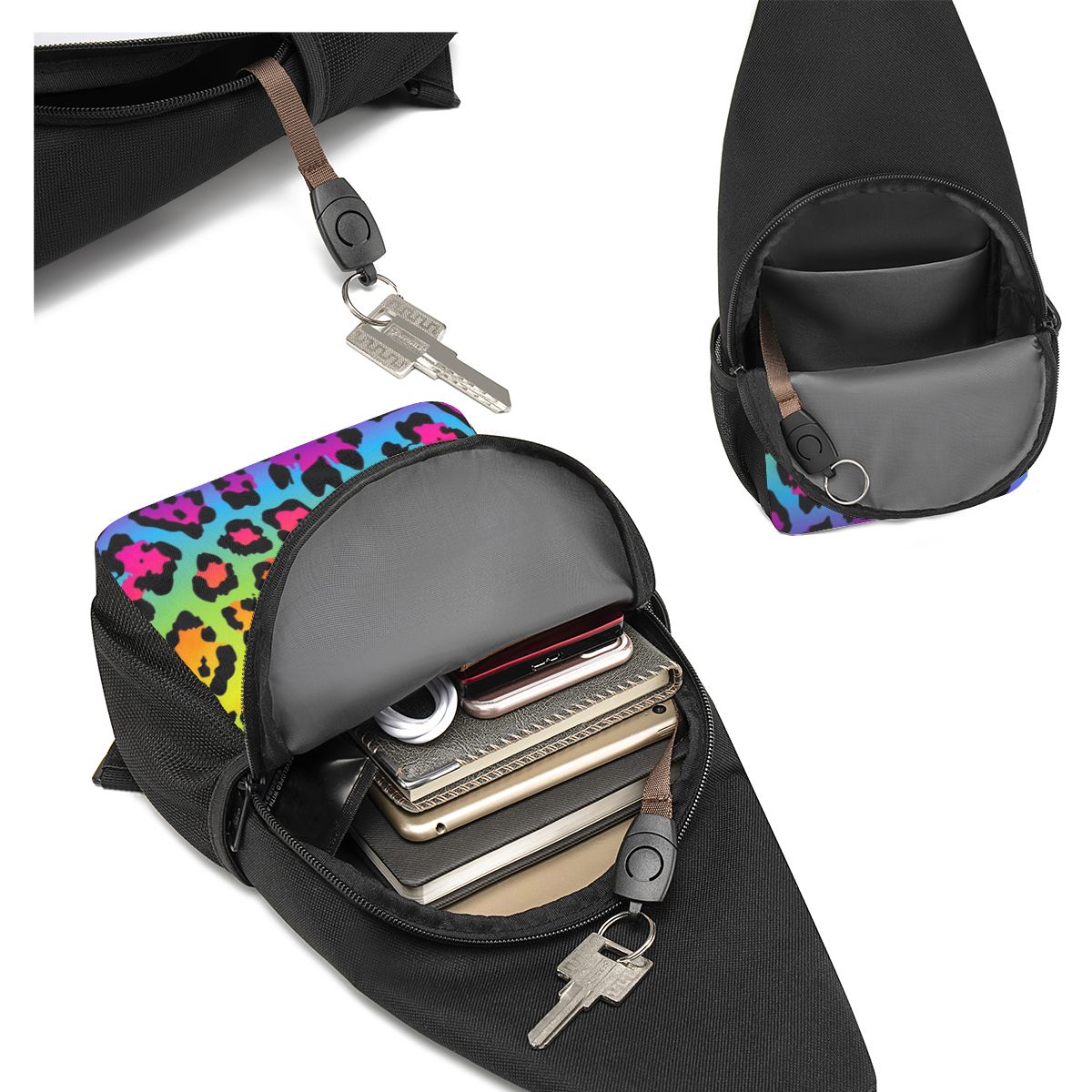 Gökkuşağı Leopar Baskı Göğüs Ç - Sling Backpack Shoulder incelemesi ve fiyatı