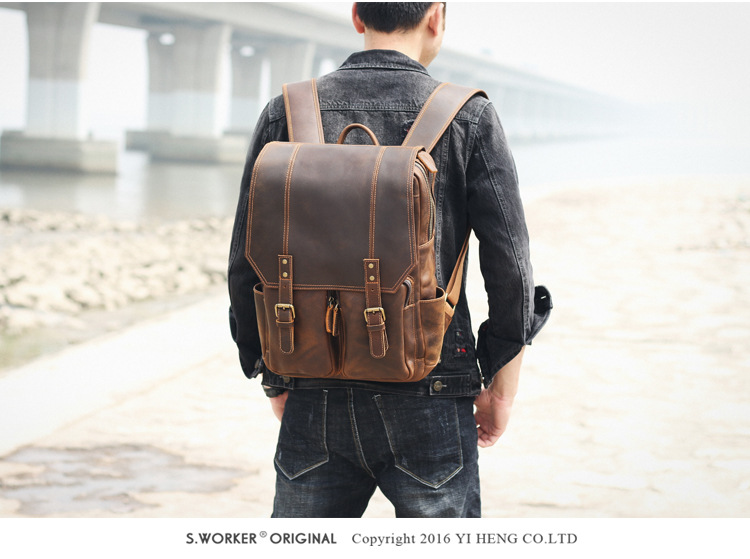 Lüks Retro Büyük Kapasiteli Cr - Leather Backpack Vintage incelemesi ve fiyatı