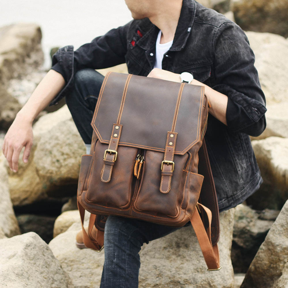 Lüks Retro Büyük Kapasiteli Cr - Leather Backpack Vintage incelemesi ve fiyatı